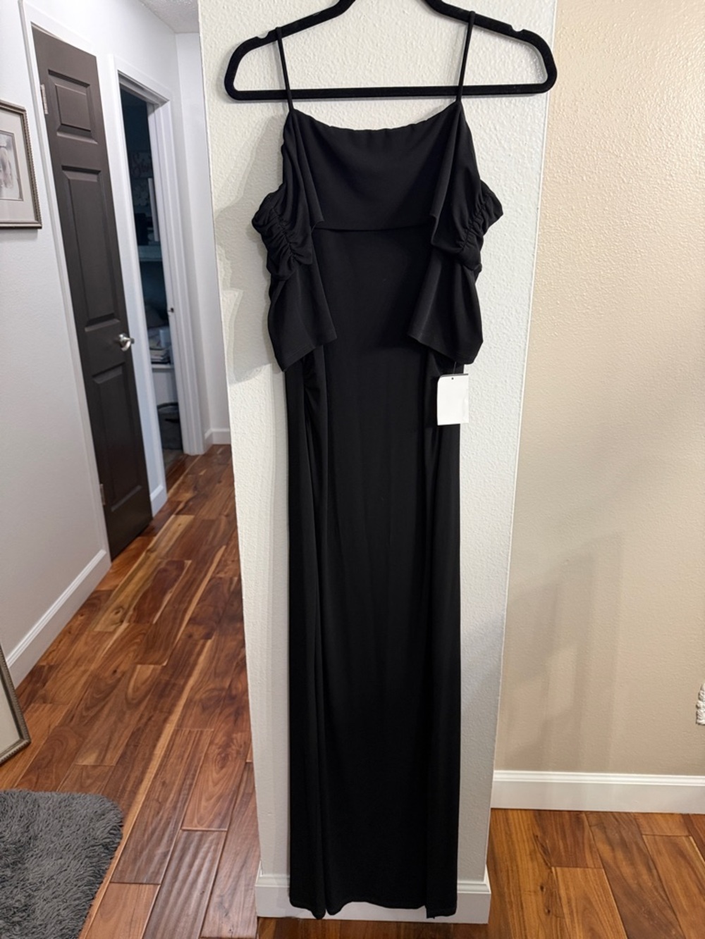 Black Spaghetti Strap Ruffle Maxi Dress